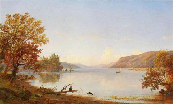 Artist Sketching on Greenwood Lake by Jasper Francis Cropsey, hand-painted oil painting reproduction