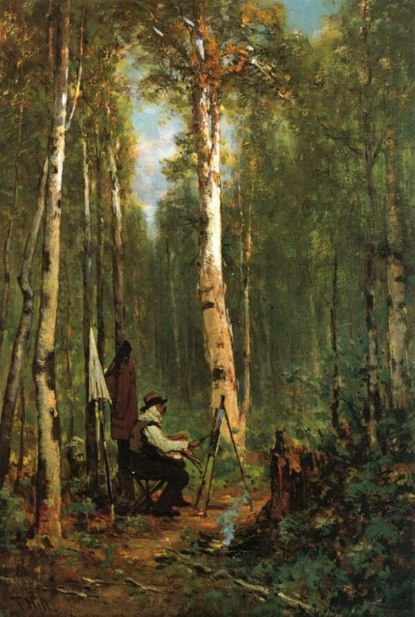 Artist at His Easel in the Woods by Thomas Hill, hand-painted oil reproduction