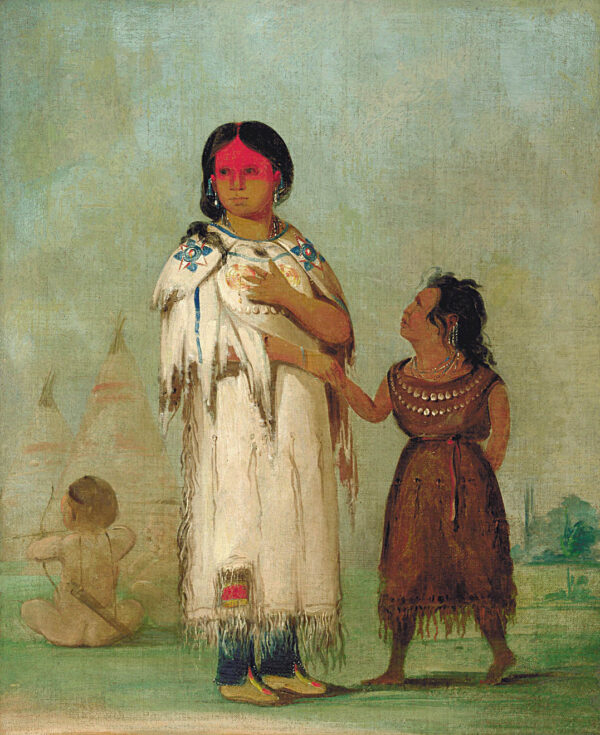 Assiniboin Woman and Child by George Catlin, hand-painted oil painting reproduction