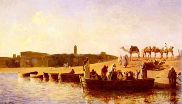 At The River Crossing by Edwin Lord Weeks, hand-painted oil painting reproduction
