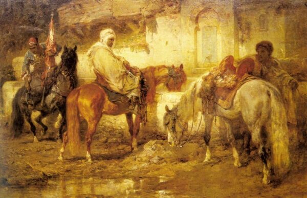 At The Watering Place by Adolf Schreyer, hand-painted oil painting reproduction