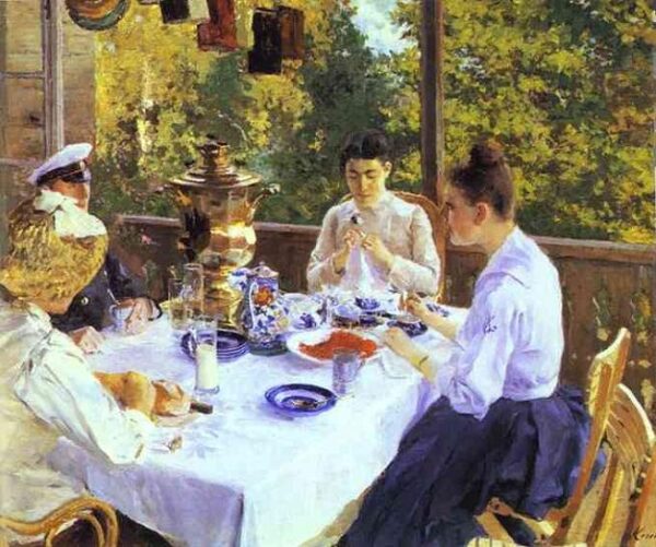 At a Tea Table by Konstantin Korovin, hand-painted oil painting reproduction