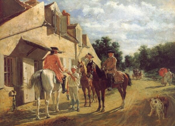 At the Relay Station by Jean-Louis Ernest Meissonier, hand-painted oil reproduction