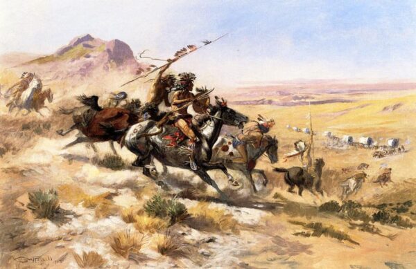 Attack on a Wagon Train by Charles Marion Russell, hand-painted oil painting reproduction