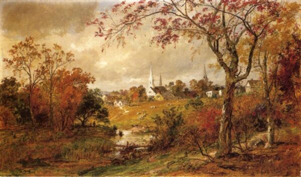 Autumn Landscape – Saugerties, New York by Jasper Francis Cropsey, hand-painted oil reproduction
