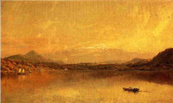Autumn Landscape with Boaters on a Lake by Jasper Francis Cropsey, hand-painted oil painting reproduction