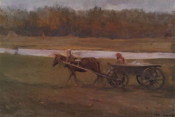 Baba in the Cart by Valentin Alexandrovich Serov, hand-painted oil painting reproduction