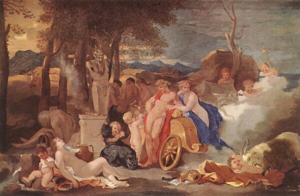 Bacchus and Ceres with Nymphs and Satyrs by Sébastien Bourdon, hand-painted oil painting reproduction