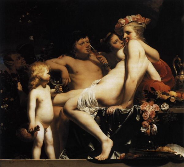 Bacchus with Nymphs and Cupid by Caesar van Everdingen, hand-painted oil painting reproduction