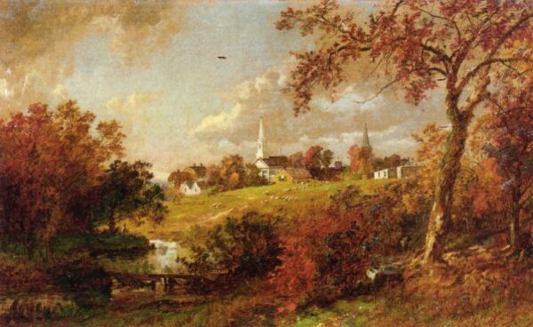 Back of the Village, Hastings-on-Hudson, New York by Jasper Francis Cropsey, hand-painted oil painting reproduction