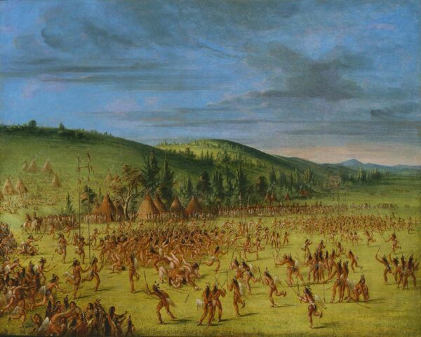 Ball play of the Choctaw Ball Up by George Catlin, hand-painted oil painting reproduction