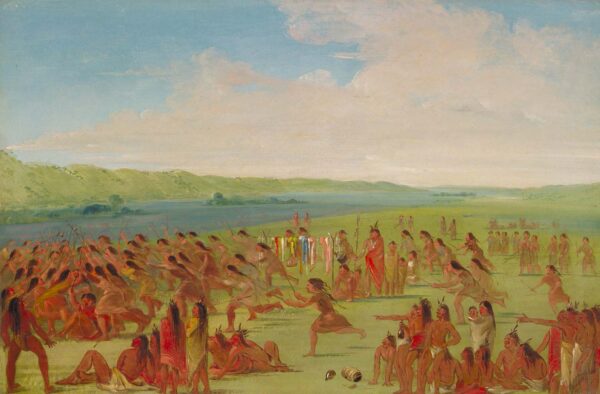 Ball play of the Women, Prairie du Chien by George Catlin, hand-painted oil painting reproduction