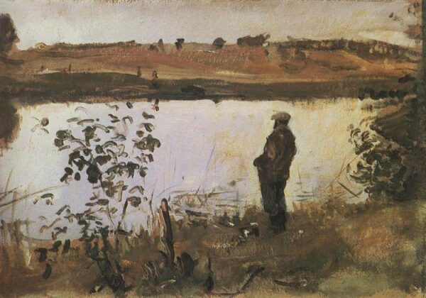 Artist Konstantin Korovin on the River Bank by Valentin Alexandrovich Serov, hand-painted oil painting reproduction