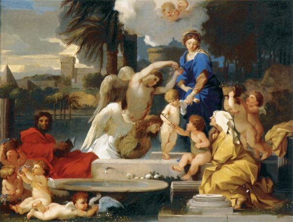 The Holy Family with St Elizabeth and the Infant St John the Baptist by Sébastien Bourdon, hand-painted oil painting reproduction