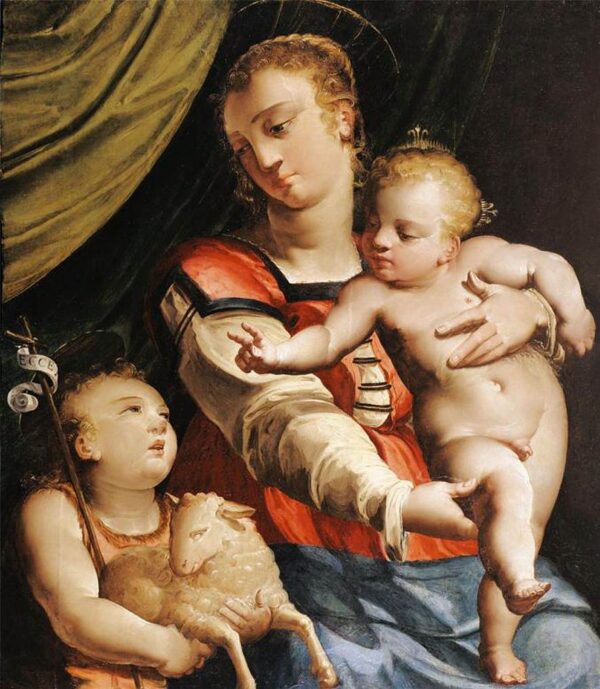 Virgin and Child with the Young St John the Baptist by Luca Cambiaso, hand-painted oil painting reproduction