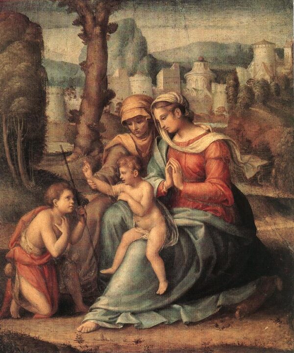 Madonna with Child, St Elisabeth and the Infant St John the Baptist by Bacchiacca, hand-painted oil painting reproduction
