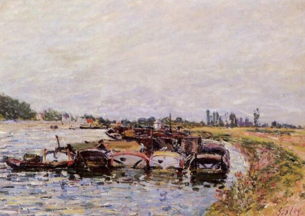 Barge Garage at Saint-Mammes by Alfred Sisley, hand-painted oil painting reproduction