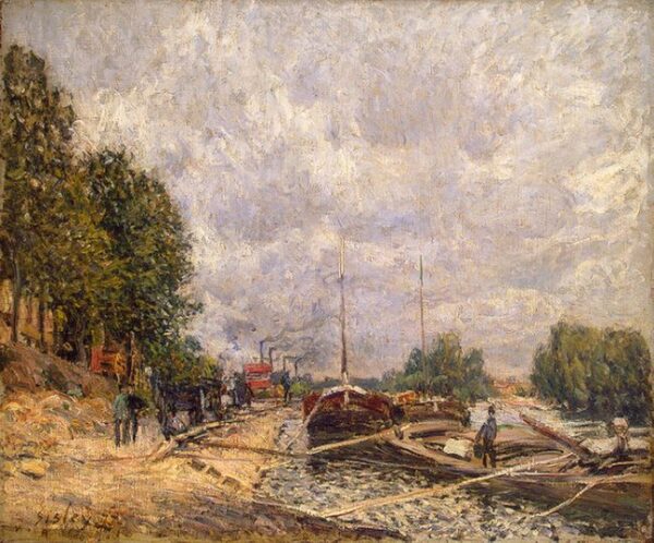 Barges at Billancourt by Alfred Sisley, hand-painted oil painting reproduction