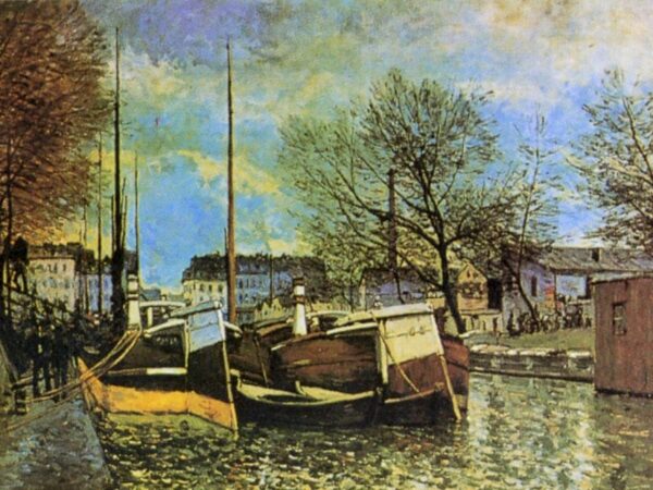 Barges on the Saint-Martin Canal by Alfred Sisley, hand-painted oil painting reproduction