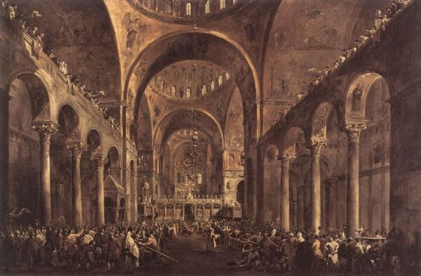 Doge Alvise IV Mocenigo Appears to the People in St Mark’s Basilica by Francesco Guardi, hand-painted oil painting reproduction