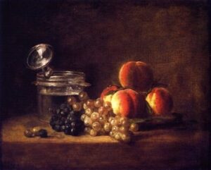 Basket of Peaches and Red and White Grapes with Wine Cooler and by Jean-Baptiste-Siméon Chardin, hand-painted oil painting reproduction