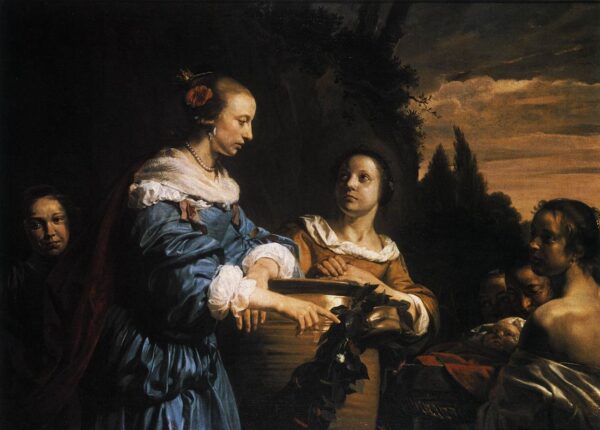 Pharaoh’s Daughter with Her Attendants and Moses in the Reed Basket by Jan de Bray, hand-painted oil painting reproduction