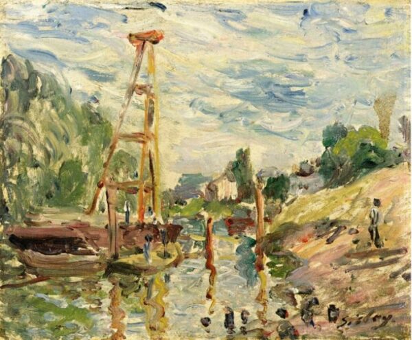 Bateau de Charge sur le Loing by Alfred Sisley, hand-painted oil painting reproduction