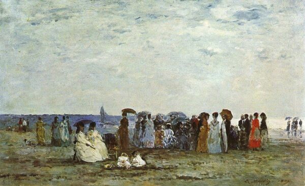 Bathers on the Beach at Trouville by Eugène Louis Boudin, hand-painted oil painting reproduction