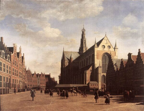 The Market Square at Haarlem with the St Bavo by Gerrit Berckheyde, hand-painted oil painting reproduction