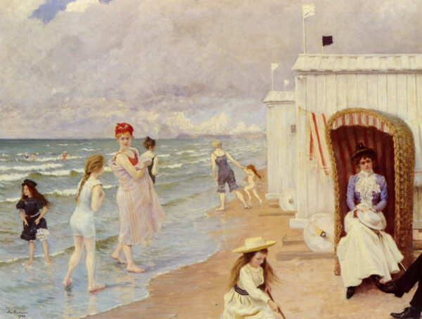 A Day at the Beach by Paul Gustave Fischer, hand-painted oil painting reproduction