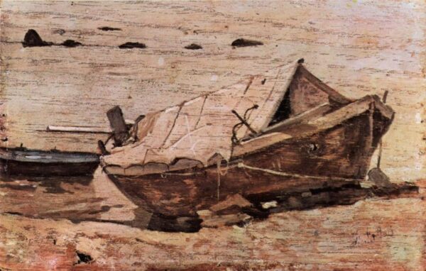 Beach With Small Boat by Giovanni Fattori, hand-painted oil painting reproduction