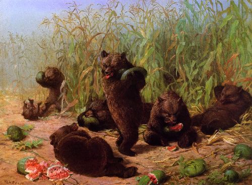 Bears in the Watermelon Patch by William Holbrook Beard, hand-painted oil reproduction