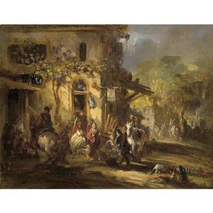 Before The Restaurant Owner by Carl Spitzweg, hand-painted oil painting reproduction