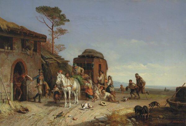Beggars Attack at Italian Post Office by Heinrich Bürkel, hand-painted oil painting reproduction