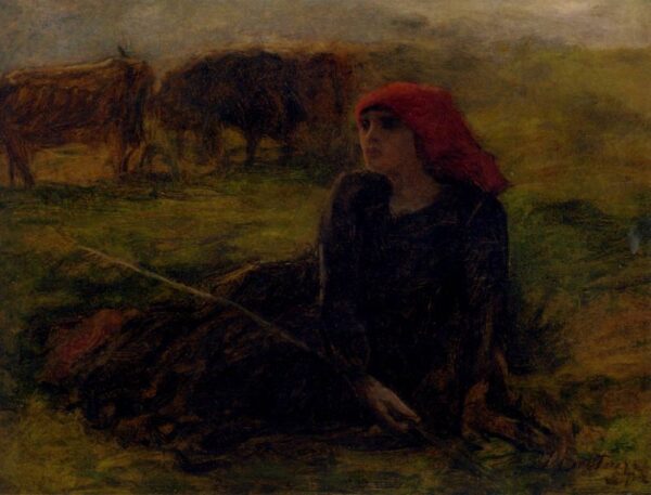 Bergere Dans Un Pre by Jules Breton, hand-painted oil painting reproduction