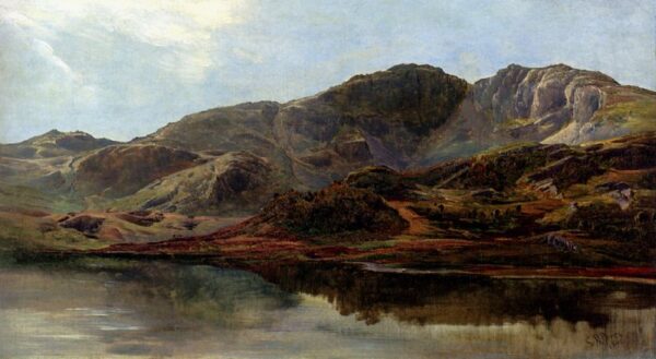 Landscape With A Lake, And Mountains Beyond by Sidney Richard Percy, hand-painted oil painting reproduction