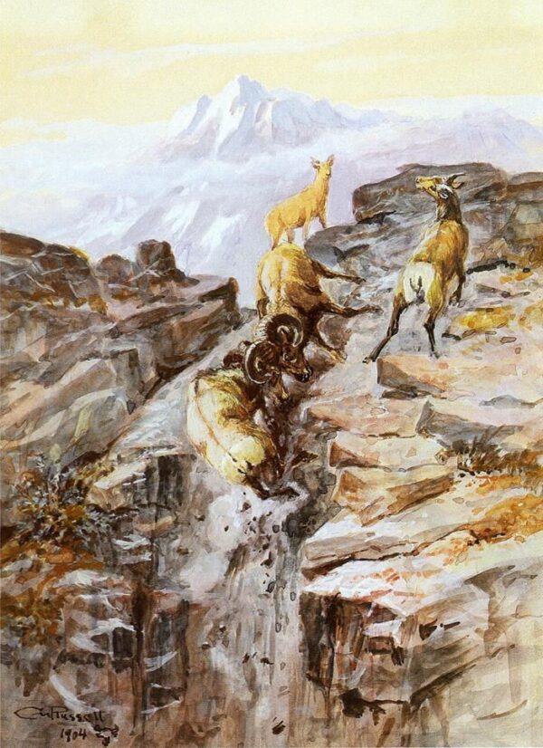 Big Horn Sheep by Charles Marion Russell, hand-painted oil reproduction