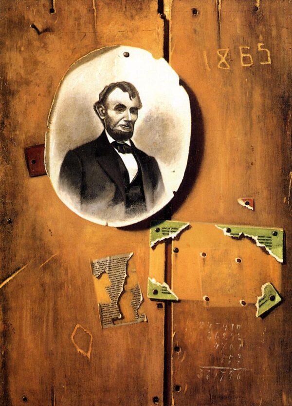 Board with Lincoln Photograph by John Frederick Peto, hand-painted oil reproduction