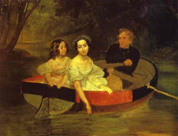 Self portrait with Baroness Ye N Meller Zakomelskaya and a Girl in a Boat by Karl Briullov, hand-painted oil painting reproduction