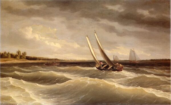 Boats Navigating the Waves by Thomas Birch, hand-painted oil reproduction