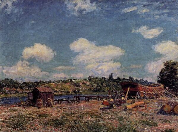 Boatyard at Saint-Mammes by Alfred Sisley, hand-painted oil painting reproduction