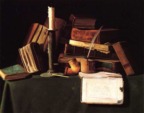 Still Life with Candle, Pipe and Books by John Frederick Peto, hand-painted oil painting reproduction