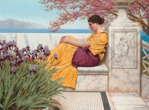 Under the Blossom that Hangs on the Bough by John William Godward, hand-painted oil painting reproduction