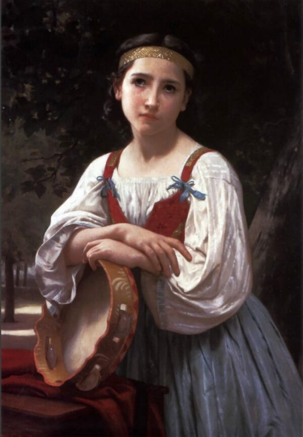 Gypsy Girl with a Basque Drum by William Bouguereau, hand-painted oil painting reproduction