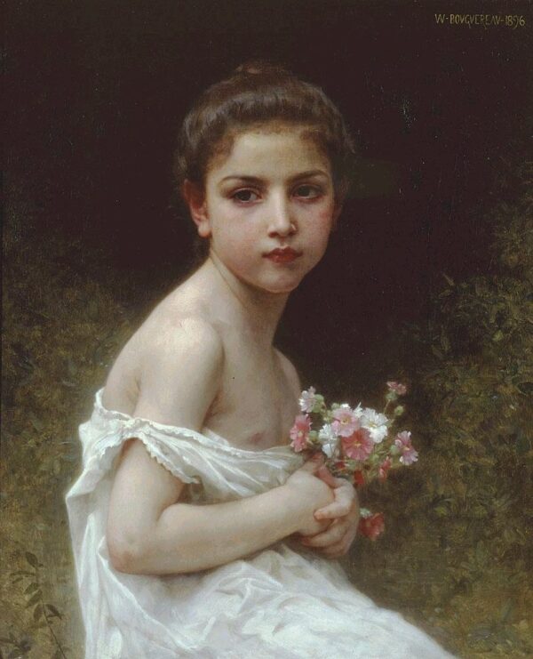 Little Girl with a Bouquet by William Bouguereau, hand-painted oil painting reproduction