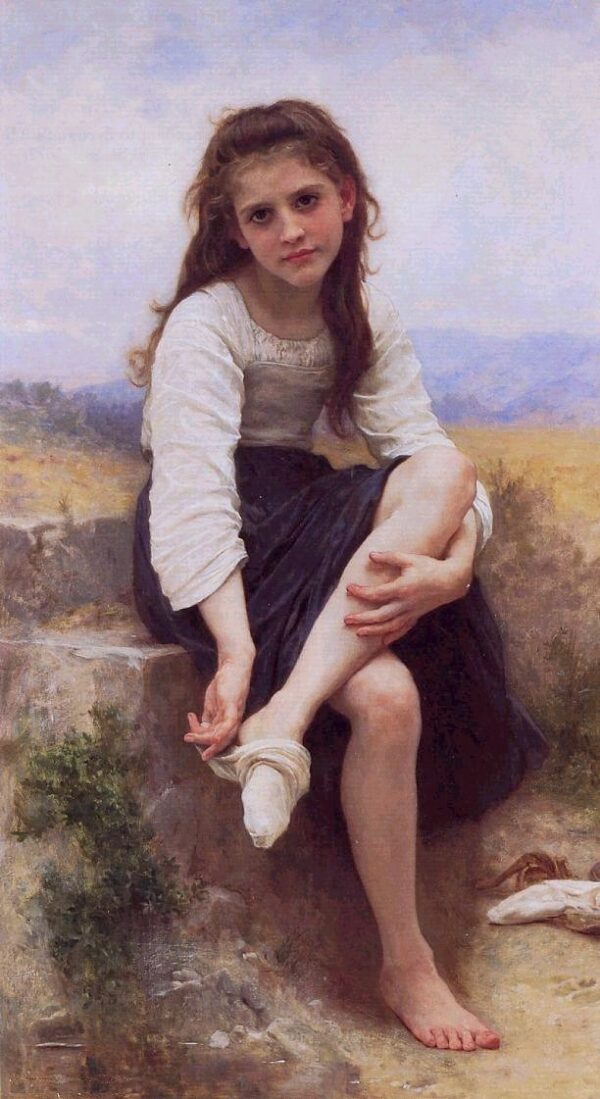 Young Girl Removing Her Socks by William Bouguereau, hand-painted oil painting reproduction