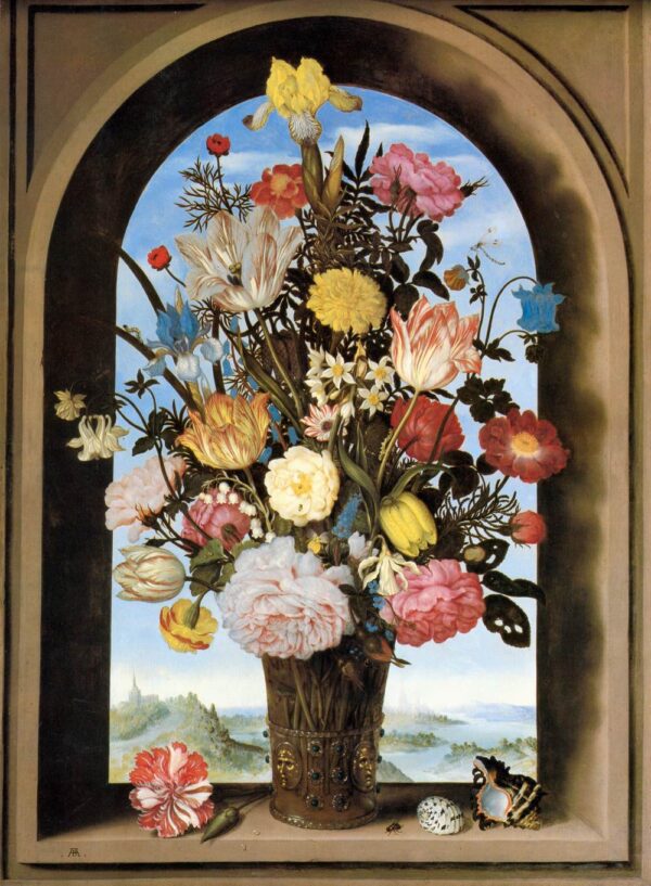 Bouquet in an Arched Window by Ambrosius Bosschaert the Elder, hand-painted oil painting reproduction