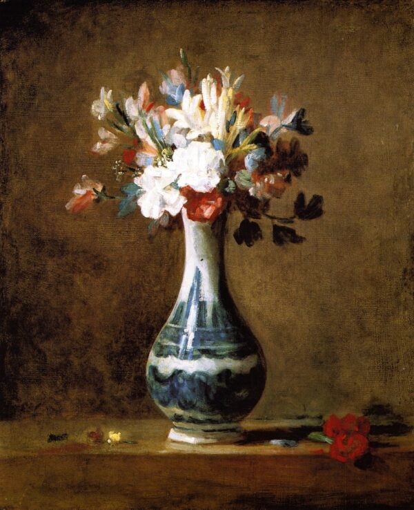 Bouquet of Carnations Tuberoses and Sweet Peas in a White Porcel by Jean-Baptiste-Siméon Chardin, hand-painted oil painting reproduction