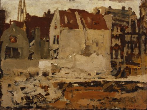 Bouwput voor de Grand Bazar de la Bourse aan de Nieuwendijk te Amsterdam by George Hendrik Breitner, hand-painted oil reproduction