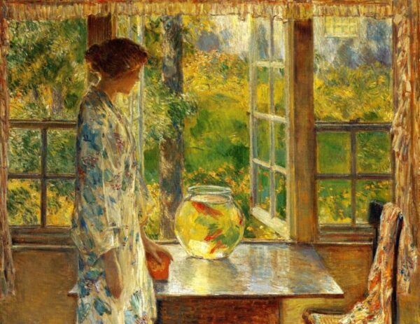 Bowl of Goldfish by Frederick Childe Hassam, hand-painted oil painting reproduction